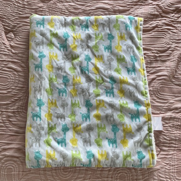Unbranded Other - Giraffe Print Sherpa Fleece Baby Blanket Teal Yellow‎ Grey White Nursery Plush